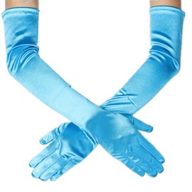 DreamHigh Women's Evening Party 21" Long Satin Finger Gloves (Light Blue)