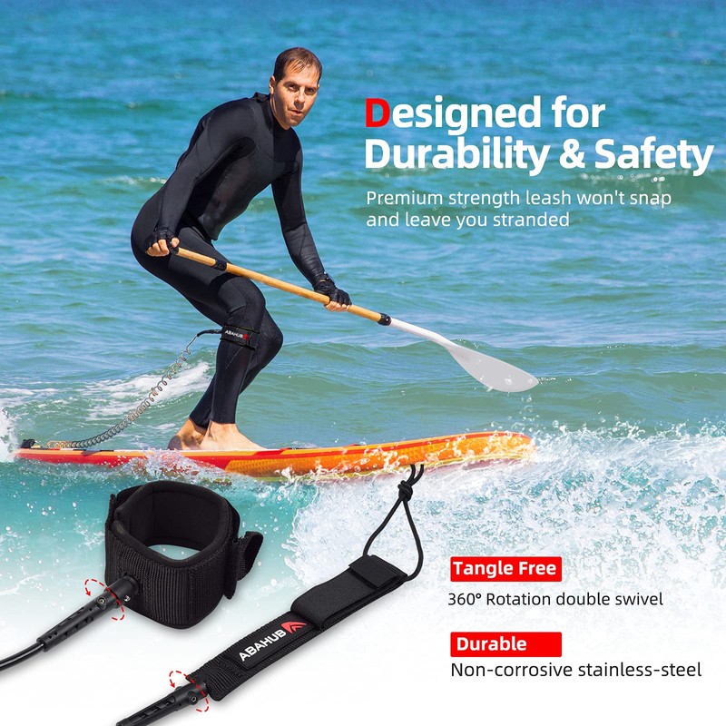 Abahub Premium Coil SUP Leash, 10 ft Coiled Paddle Board