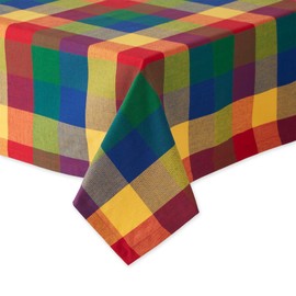 DII 100% Cotton, Machine Washable, Dinner, Summer & Picnic Tablecloth 52 x 52, Summer Palette Check, Seats 4 People