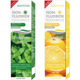 Non-Fluoride Toothpaste Mint or Aromatic Orange Flavour Cleaning Toothpaste Breath Fresh Kids Friendly Teeth Whitening SLS Free Non-Toxic 4.23oz-2 Pack