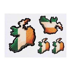 4 x 'Irish Flag Shaped Like Ireland' Temporary Tattoos - Water Resistant, Skin-Safe, Non-Toxic Transfers, Mixed Sizes (TO00070056)