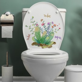 kbatuo Dragonfly Flowers Plants Toilet Cover Sticker Decals,Flower leaf bird Waterproof Toilet Lid Tank Seat Decals Cistern Self-Adhesive Bathroom Wall Sticker, Transparent, kbatuo-001