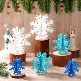 BlissfulTie 12 Pcs Christmas Snowflake Decorations - 3D Snowflake Table Centerpieces, White Wooden Snowflakes for Winter Wonderland & Holiday Table Decor (White, Blue, Dark Blue)