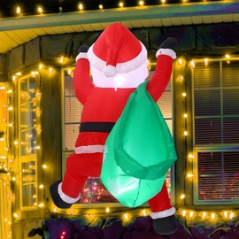 Jenaai 4 ft Christmas Inflatable Santa Claus with Build in LED Light Christmas Inflatables hug a tree, Blow up Christmas Decoration for Xmas Outdoor Indoor Yard Lawn (Funny Style)