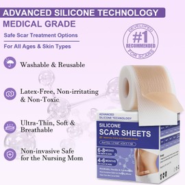 Silicone Scar Sheets, Advanced Medical Silicone Scar Tape(1.6"x 60"Roll-1.5M), Professional Grade Scar Removal Strip for Surgery, Tummy, Mouth, Face, C Section, Burn, Keloid, Acne Scars etc