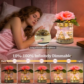 WULCFCH Rose Flower Lamp,Rechargeable Cordless LED Touch Table Lamp,3 Color Infinitely Dimming Bedside Lamps,Small Night Light for Living Room Bedroom Home Decor,Birthday Gifts for Women Mom (Rose)