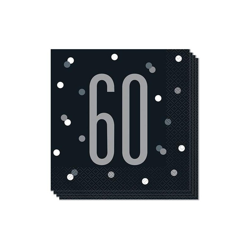 Unique Glitz 60Th Birthday Party Napkins, 16Ct, Black, 6.5" X