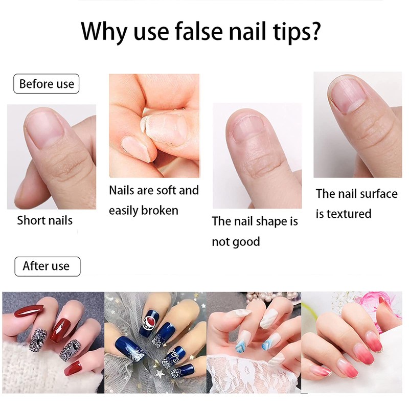 500 x Clear Acrylic Nail Tips Square with Case