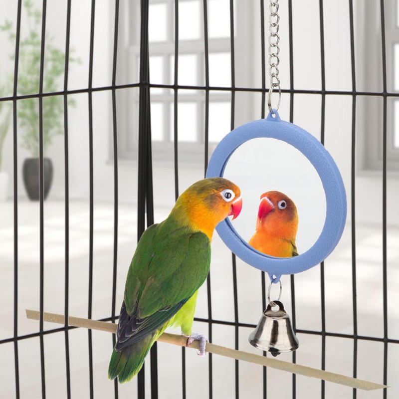 Pet Bird Mirror with Bell Interactive Parrot Toy Bird Cage