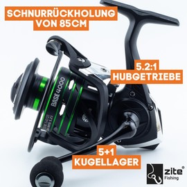 Zite Fishing Spinning Reel Base 2000-4000 | Spinning Reel with Front Brake | 5+1 Ball Bearings | 2 x Aluminium Spool | Interchange Crank | For Trout, Bass, Zander & Pike (8510)