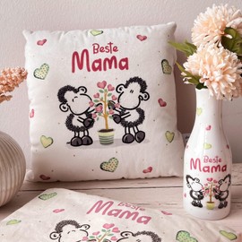 Sheepworld Vase with "Beste Mama" Motif, Flower Vase with Gift Tag, Multi-Colour, Gift for Mum, Mother's Day, Valentine's Day, 47410