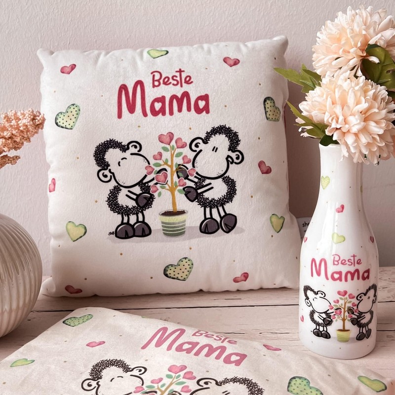 Sheepworld Vase with "Beste Mama" Motif, Flower Vase with Gift