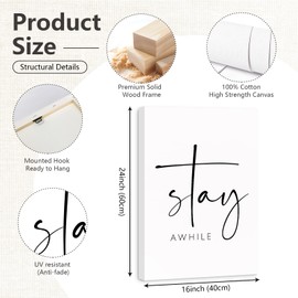 Get Cozy Wall Art Decor Stay Awhile Sign Canvas Above Bed Wall Art Guest Bedroom Decor Lets Stay in Bed Pictures Modern Painting Artwork for Living Room Guest Room 16x24x2 Inch Ready to Hang