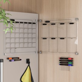 MAG-FANCY Acrylic Magnetic Calendar for Fridge, Set of 2 Dry Erase Calendar Reusable Planning Boards Monthly & Weekly, with 6 Erasable Markers & Adhesive Mount for Wall 16" x 12" inches … B0CZ