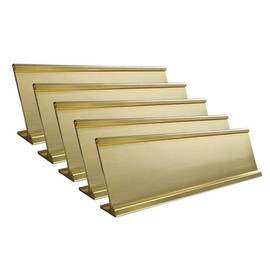 2" x 8" Aluminum Desk Name Plate Holder, Office Business Desk Sign Holder Desktop-5 Pack (Yellow Gold)