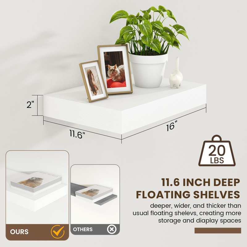 FLYJOE Deep Floating Shelves for Wall | 12 Inch Deep