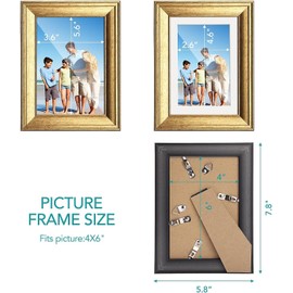 TWING 4x6 Picture Frame Gold Displays 3x5 Photo Frame with Mat or 4x6 Inch Without Mat, Made of Plexiglass, MDF Wood, Table Top Display and Wall Mounting,1 Pack