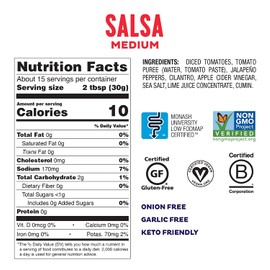 Fody Foods Vegan Medium Salsa | Chunky Tomato Jalapeno Salsa | Low FODMAP Certified | Gut Friendly IBS Friendly Kitchen Staple | Gluten Free Lactose Free Non GMO