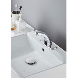 Luxice Touchless Bathroom Sink Faucet Automatic Motion Sensor Hands Free Commercial Faucets Chrome with Hot & Cold Temperature Mixing Valve Powered by DC AA Battery Operated Only