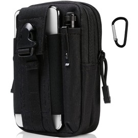 flintronic Tactical Waist Bags, Military Compact Belt Bag, Multifunctional Bum Bag, Bag for Camping, Hiking, Cycling, Climbing and Travel, with Carabiner, Black, black