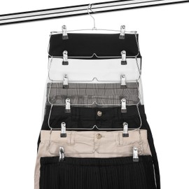 USTECH 6-Tier Skirts Pants with Non-Slip Adjustable Clips Hanger, Space Saving, Garments Organizer, Metal, Chrome (5 Pack)