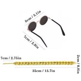Anseom Cat Sunglasses with Gold Chain Costume Decorations Cat UV Protection Goggles Puppy Glasses Adjustable Chain Cosplay Costume Cool Photo Props (1 Black Glass+1 Gold Chain)