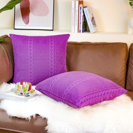 Uhomy Purple Decorative Throw Pillow Cover 18x18 Inch Super Soft Home Decor 3D Cushion Case Artistic Modern Embossed Patterned for Living Room Couch Bed Sofa, Stretchy Square Pillow Case， 2 Pack 45 cm