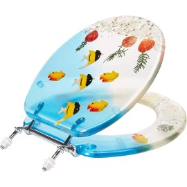 Aqua Glass Transparent Fish Aquarium Round Standard Size Toilet Seat with Cover Acrylic Sea - Blue / Clear