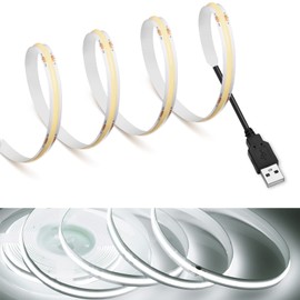 MDee】COB LED Strip Lights 6000K Cold White USB Powered 5V Flexible LED Tape Lights with USB Connector CRI 90+ 800LM/m 320LEDs/m for Indoor and Outdoor Décor（6000K Cold White 9.84ft/3m）