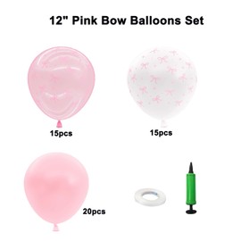 50 PCS Bow Balloons Party Decorations, 12in Pink & White Bow Theme Balloons for Birthday Party Decorations Coquette Bachelorette Baby Shower Wedding Decor Engagement Bridal Party Supplies