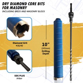 2-1/2" Diamond Dry Core Bit for Brick and Block with SDS Plus Pilot Bit Adapter, 9.5" Drilling Depth