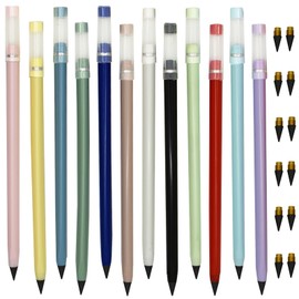 Maydahui 12PCS Everlasting Pencil Inkless Eternal Pencil with Eraser Magic Pencil Infinity Reusable Pencil with 12 Replaceable Nibs Macaron Morandi Colors for School Students Party Office