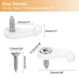 uxcell 26Sets Glass Retainer Clips Kit with Screw, 25mm Plastic Cabinet Door Panel Clips Mirror Holder Clips for Fixing 4mm Thick Glass, White