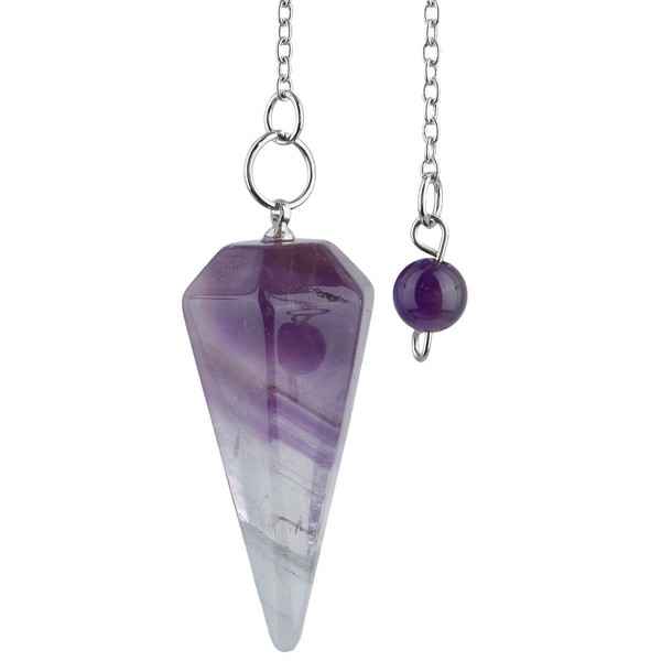SUNYIK Natural Amethyst Crystal Point Pendulum 6 Facet Reiki Charged for Dowsing