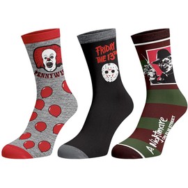 Bioworld Horror Themed Men's It Nightmare On Elm Street Friday The 13th 3-Pack Mid-Calf Adult Crew Socks