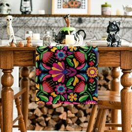 Artoid Mode Floral Dia De Los Muertos Serape Fiesta Mexican Table Runner, Mexico Day of The Dead Kitchen Dining Table Decoration for Home Party Decor 13x108 Inch