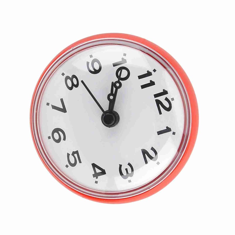 Waterproof Suction Wall Clock for Bathroom & Kitchen - Red