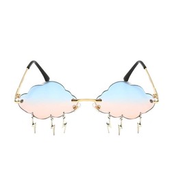 ENTHYI Cloud lightning Sunglasses for Women/Men Rimless Wave Glasses Eyewear for Party Rimless Sun glasses (blue/pink)
