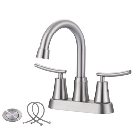 High Arc Spout Basin Sink Faucet Two Handle Bathroom Faucet Set with Pop - up Drain and Supply Hoses, Centerset Basin FaucetColor: Nickel, Surface Finishing: Nickle
