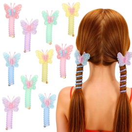 Gjinxi 10Pcs Butterfly Spiral Hair Ties, Colorful Butterfly Telephone Wire Hair Bands for Kids Women, Telephone Cord Hairs Ties No Damage Elastic Hairs Accessories, Cute Ponytail Holders Headbands