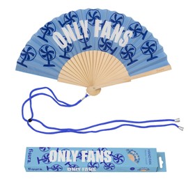 Fisura – Ventaglio originale con messaggio “Only f*ns”. Accessorio pieghevole in legno moderno e colorato blu con stampa ventagli. Laccetto incluso. Idea regalo simpatica. Dimensioni 42,5 x 23 cm