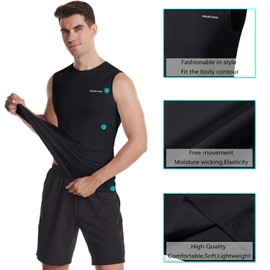 HISKYWIN Mens Basic Solid Workout Bodybuilding Tank-Tops Quick-Dry Sleeveless T-Shirt Athletic-Fit Vest Undershirt HF31-Black-M
