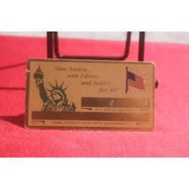 Vintage Statue of Liberty Engravable Metal Gold Tone Social Security Card