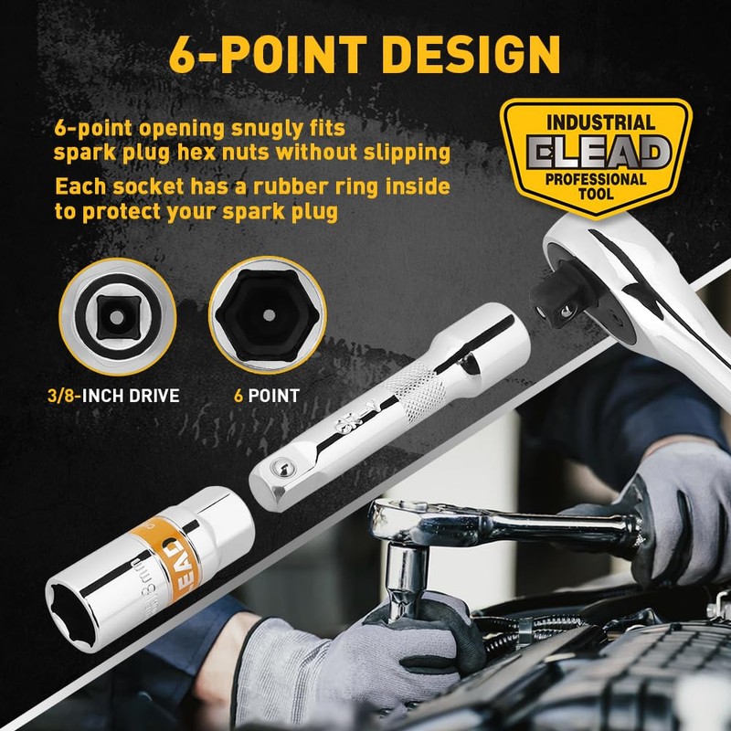 12-Piece 3/8" Drive Spark Plug Socket Set with Ratchet Handle,