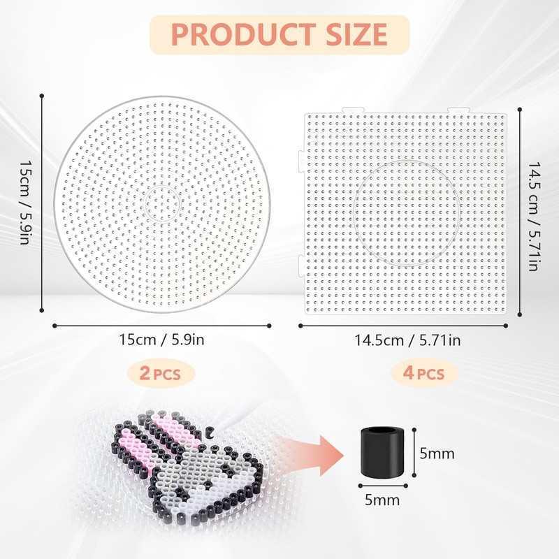 6Pcs Fuse Beads Boards 5mm,Transparent Beads Pegboard,Large Round Square Bead