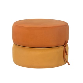 Adeco Double Layer Stackable Pouf Ottoman, Fabric Modern Round Foot Rest for Bedroom Living Room, Orange