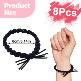 Pack of 8 Hair Accessories Elastic Band, Stylish Braided Hair Bobbles, Elegant Elastic Hair Scrunchies for Women and Girls, Large Elasticity Hair Bobbles for Thick Hair of Women and Girls (Black)