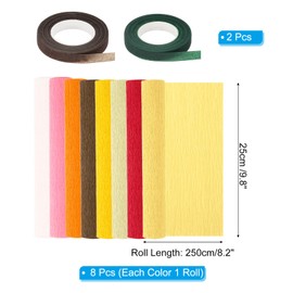 PATIKIL 8.2ft Crepe Paper Roll, 8 Roll 10" Width Soft Paper Streamer Sheet for Craft Flower Making Wrapping Party Birthday Wedding Decoration Ornament, Multicolored 15