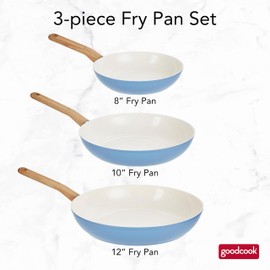 GoodCook Healthy Ceramic Titanium-Infused 3-Piece Fry Pan Set, Light Blue – Induction Cookware, Nonstick Cooking Pan, Frying Pan Skillet for Eggs, Meats, Vegetables, Sauces, Warming Tortillas