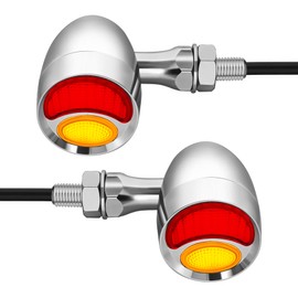 FATECIM Bullet Motorcycle LED Rear Turn Signals, Motorcycle Duolamp Brake Tail Light, Motorcycle Blinkers Indicators for Harley Honda Yamaha Suzuki Kawasaki Cruiser Chopper Bobber Chrome